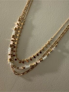 NWOT Maurice’s Gold Pink Beaded Dainty 3 Chain Adjustable Layered Necklace